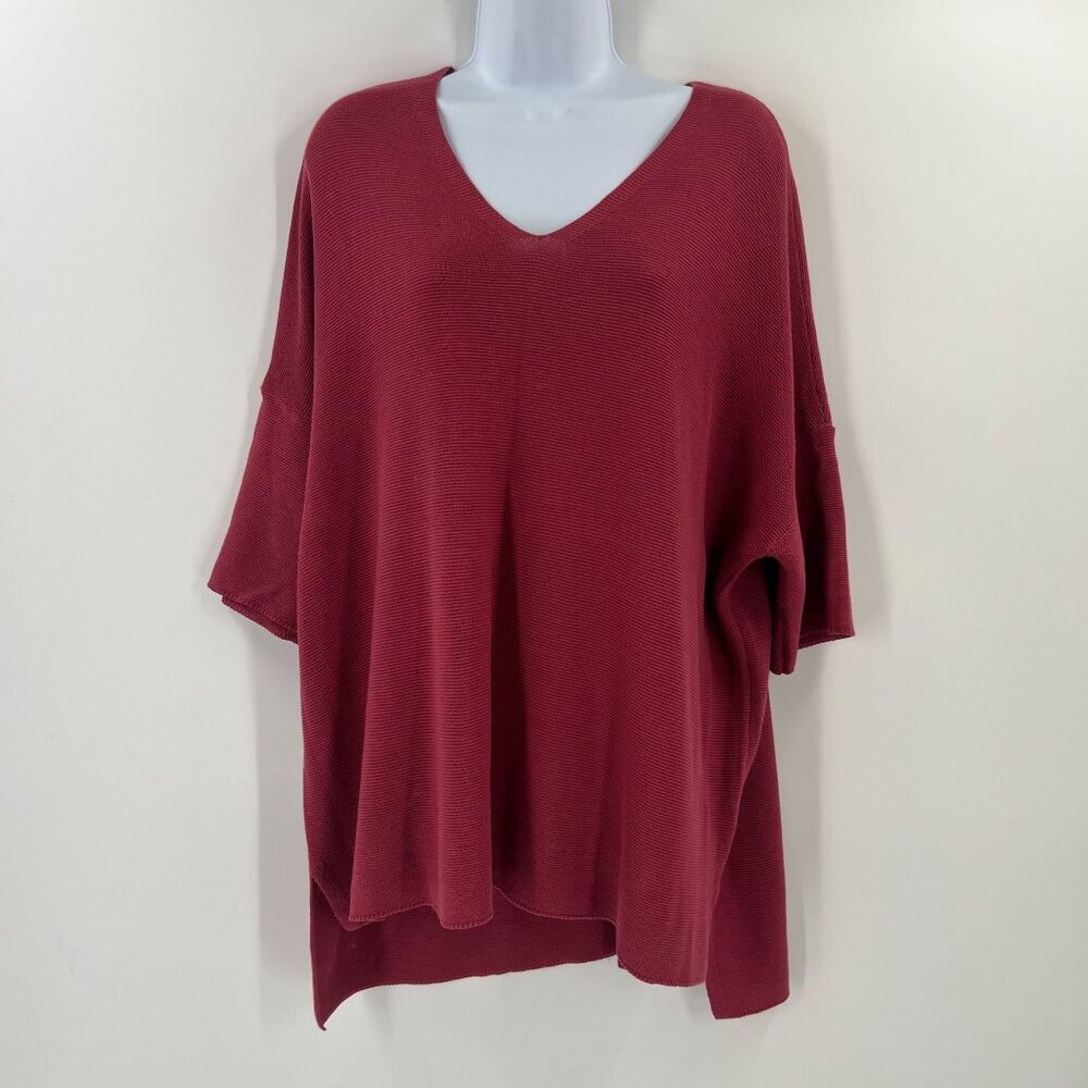 MarlaWynne Women's Large Red V-Neck Ribbed Knit Sweater Dolman Sleeve
